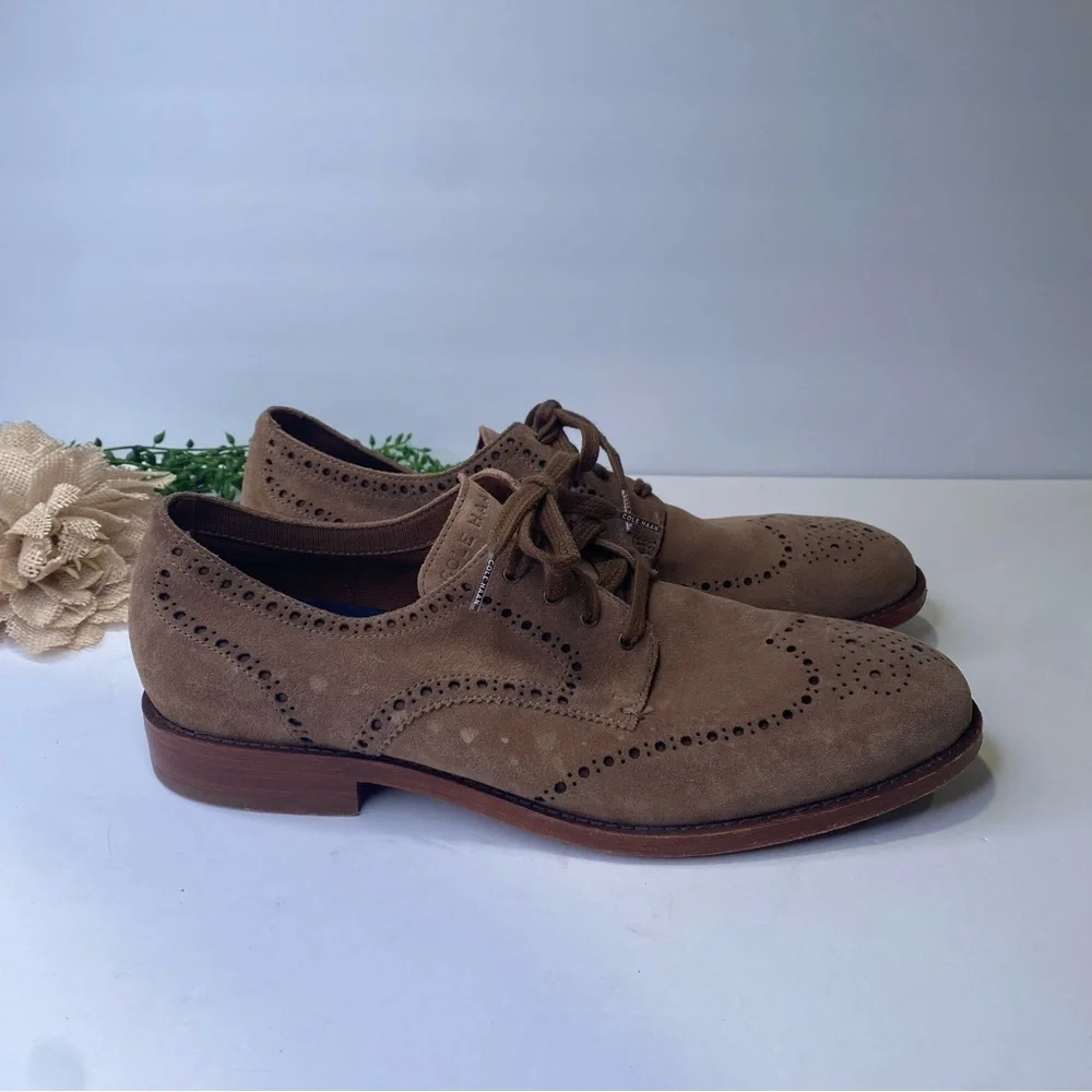 Cole Haan Grand 360 OS Wingtip Brogue Dress Shoes Tan Suede Size 10